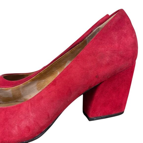 Sofft Red Leather Pumps Chunky High Heels Round Toe Suede Shoes Slip On sz 9.5 - Picture 9 of 16